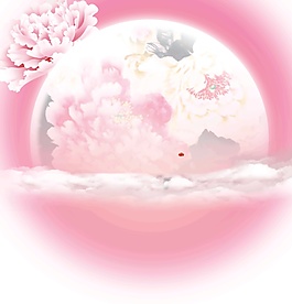 唯美粉色圓月中秋元素