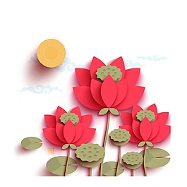 藝術(shù)荷花圓中秋元素