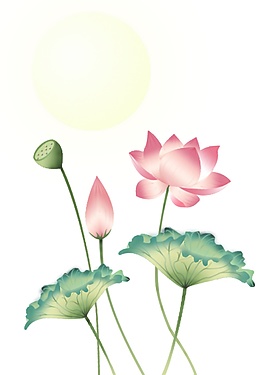 水彩荷花中秋元素圖