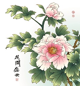中國(guó)風(fēng)牡丹畫矢量素材