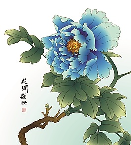 中國風(fēng)傳統(tǒng)牡丹工筆畫矢量素材