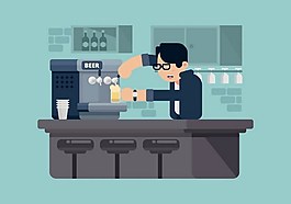 啤酒插画服务的酒保