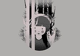 美女树林素描矢量素材