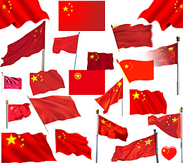 手绘红色国旗元素
