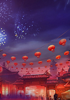 烟花灯笼新年H5背景素材