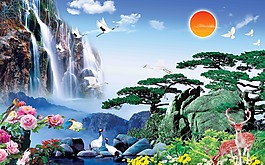 中式山水电视背景墙