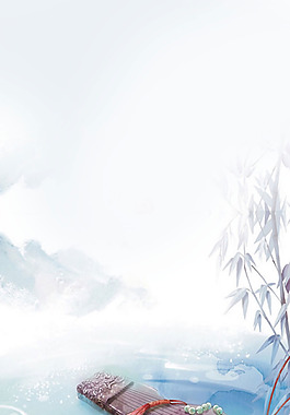 水墨山脈柳樹小船H5背景素材
