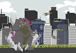 哥斯拉城市矢量素材