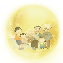 卡通中秋一家人歡樂團圓