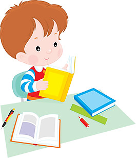 卡通小男孩書本素材圖片