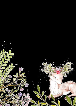 梅花鹿與花朵背景免扣素材