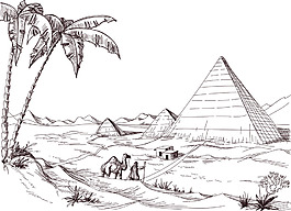 素描風帆船與旅行矢量