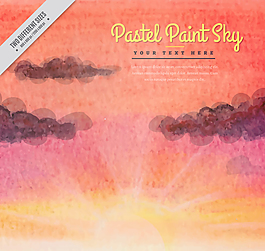 彩繪柔和日落風(fēng)景矢量素材