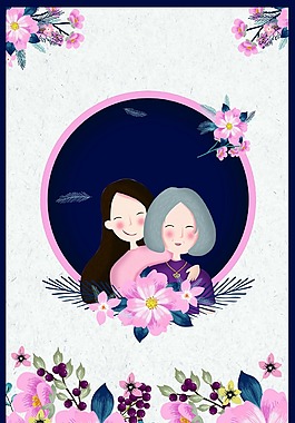 花朵叢中的母女背景素材