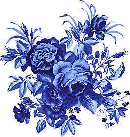 手繪深藍(lán)色鮮花元素素材