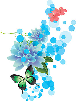 水彩藍(lán)色花朵蝴蝶背景素材