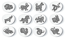 中國傳統(tǒng)剪紙藝術(shù)十二生肖矢量