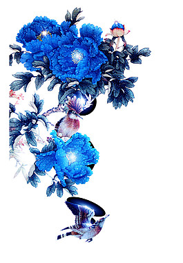 蓝色花朵水墨花素材图片