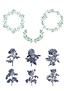 綠色小清新葉子花環(huán)和藍(lán)色花卉