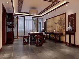 中式復(fù)古餐廳裝修效果圖