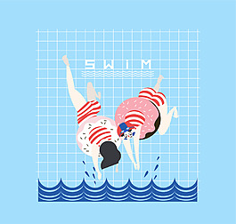 游泳卡通人物插畫