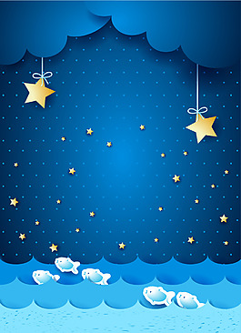 矢量卡通夜空大海兒童背景