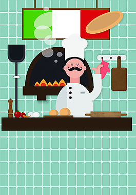 意大利主厨插画海报背景素材