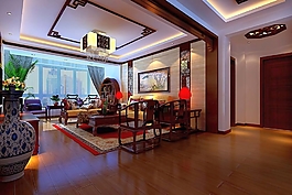 中式簡(jiǎn)約風(fēng)室內(nèi)設(shè)計(jì)客廳效果圖