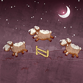 夜晚小羊插畫元素