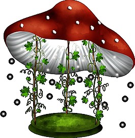 紅色蘑菇花藤圖案元素