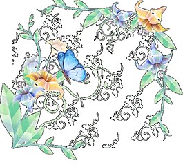 彩色手繪花藤圖案元素
