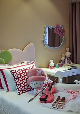 現(xiàn)代可愛(ài)風(fēng)臥室粉色兒童房hellokitty室內(nèi)裝修效果圖