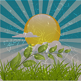 夏季太陽草地矢量素材
