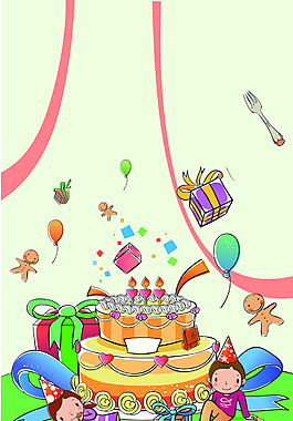 小朋友和生日蛋糕背景素材