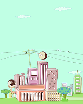 矢量手繪卡通城市建筑背景