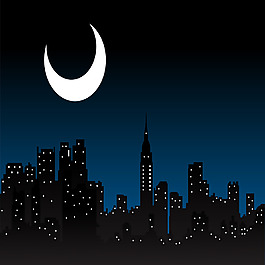 卡通精美城市夜景矢量素材