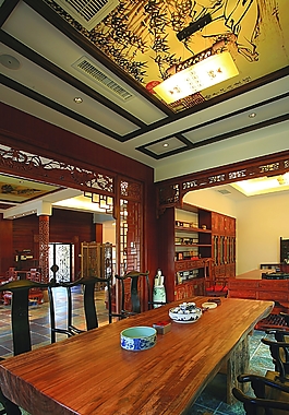 大氣嚴(yán)肅復(fù)古風(fēng)格會(huì)客廳別墅效果圖設(shè)計(jì)