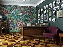 藝術感書房植物墻紙照片墻裝修效果圖