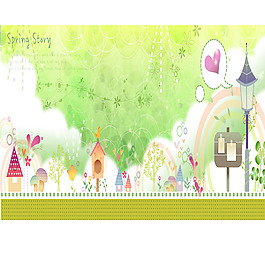 水彩繪畫卡通春天banner矢量背景圖