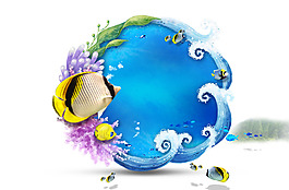 手繪海浪生物元素