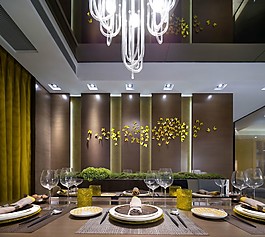 現(xiàn)代簡約餐廳背景墻餐具效果圖
