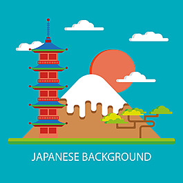 扁平創意日本旅行建筑插畫