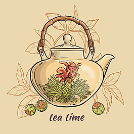 時尚休閑的花茶插畫