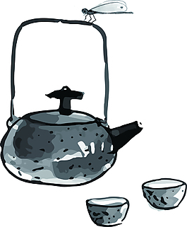 矢量中國風水墨茶壺裝飾
