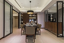 室內(nèi)餐廳吧臺中式暗色效果圖