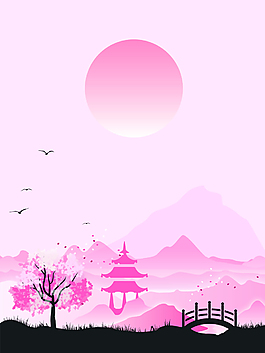 矢量中國風(fēng)粉紅色風(fēng)景背景