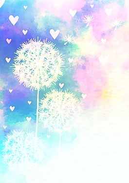 夢(mèng)幻日系彩繪蒲公英愛(ài)心矢量背景