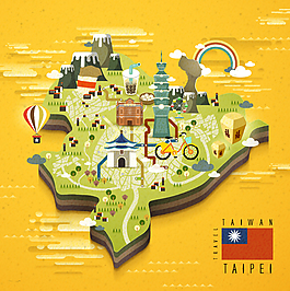 扁平時(shí)尚旅行地圖插畫(huà)