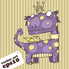 卡通人物皇冠豎條紋背景宇宙小怪獸矢量素材