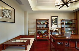樸素風(fēng)室內(nèi)設(shè)計(jì)書房壁畫書架裝修效果圖JPG源文件